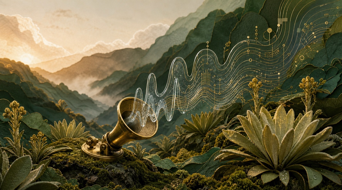 A brass listening instrument turns Andean mountain sound into luminous data waves